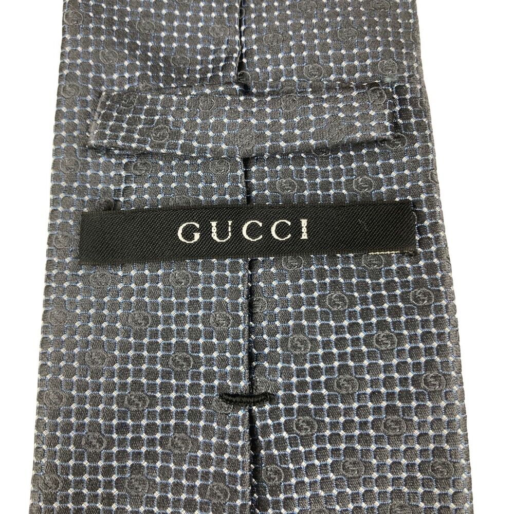 Gucci Silk Tie Gray Blue GG Monogram Made In Italy Designer Luxury Necktie - Picture 2 of 10